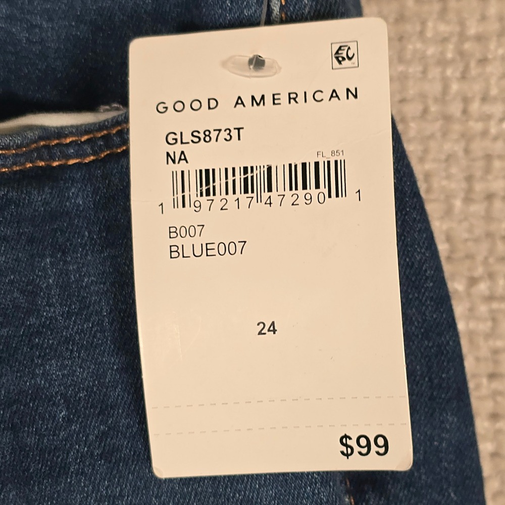 Good American Good Legs Straight Jeans Blue007 High Rise NWT Size 24 GLS873T - Picture 3 of 11